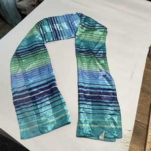 Vintage Scarf Italy Polyester Blue Green Stripes Ombre 13" x 58"